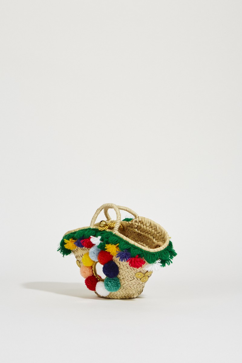 Mini-Korb-Tasche mit Pompoms Multi