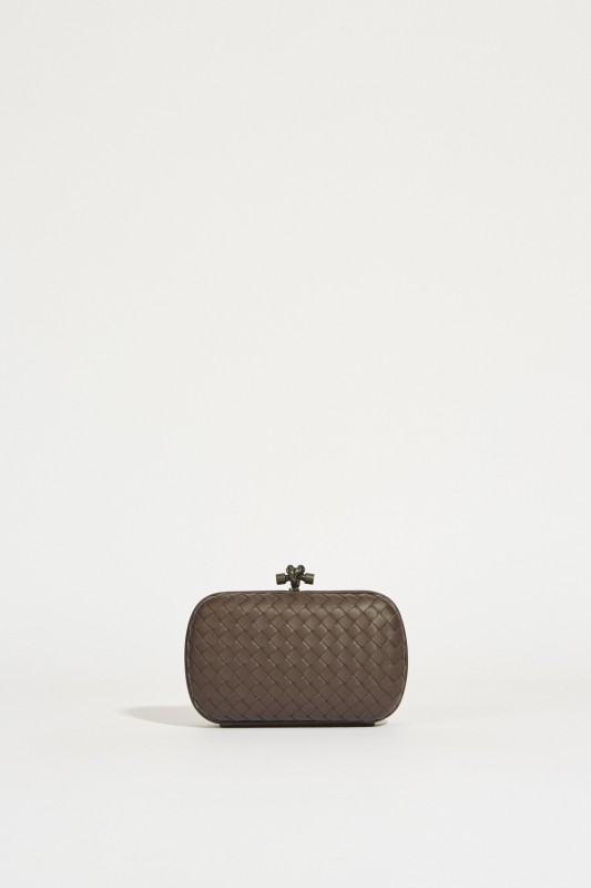 Geflochtene Lederclutch 'Knot' Braun