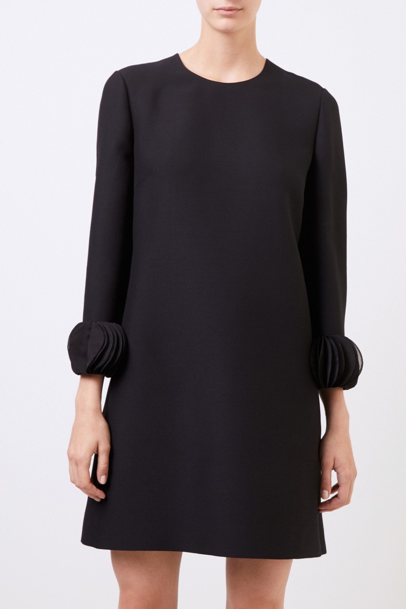 Valentino Woll-Seiden-Kleid mit Applikationen Schwarz