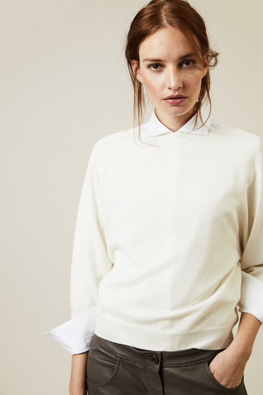 Cashmere-Pullover mit Rückenausschnitt Weiss