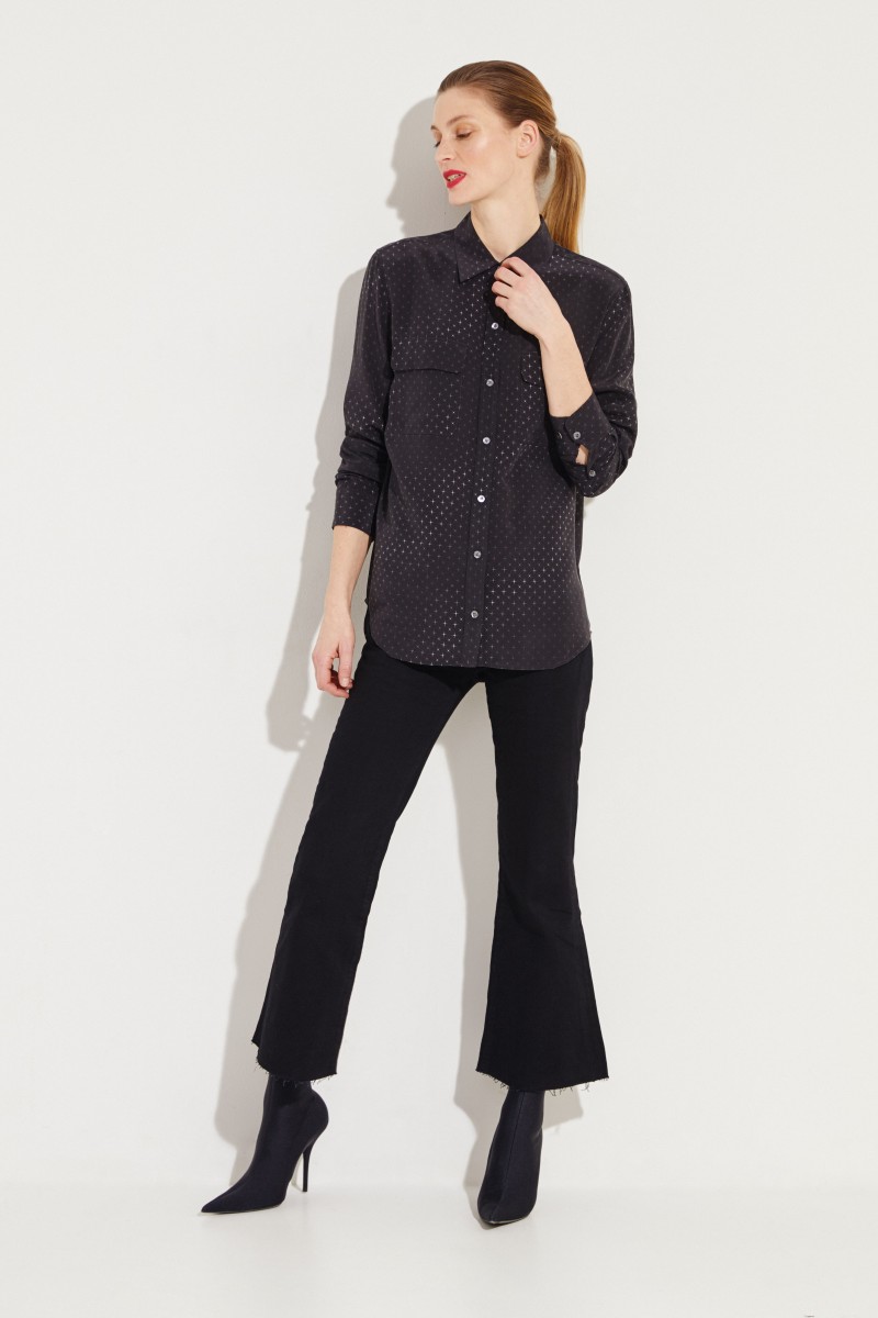 Seiden-Bluse 'Signature' mit Sternenprint Schwarz