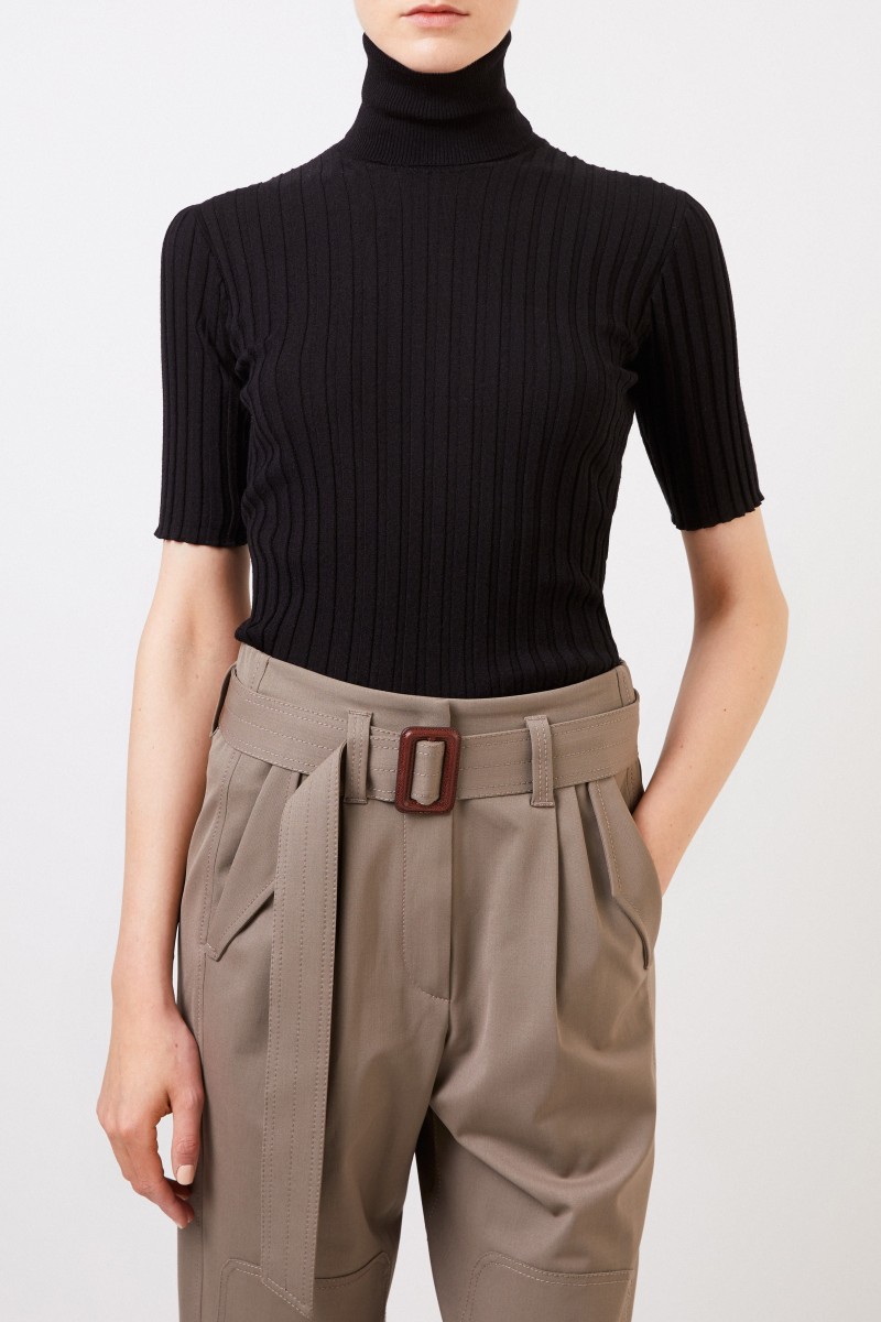 Bottega Veneta Kurzarm Rippstrick-Pullover Schwarz