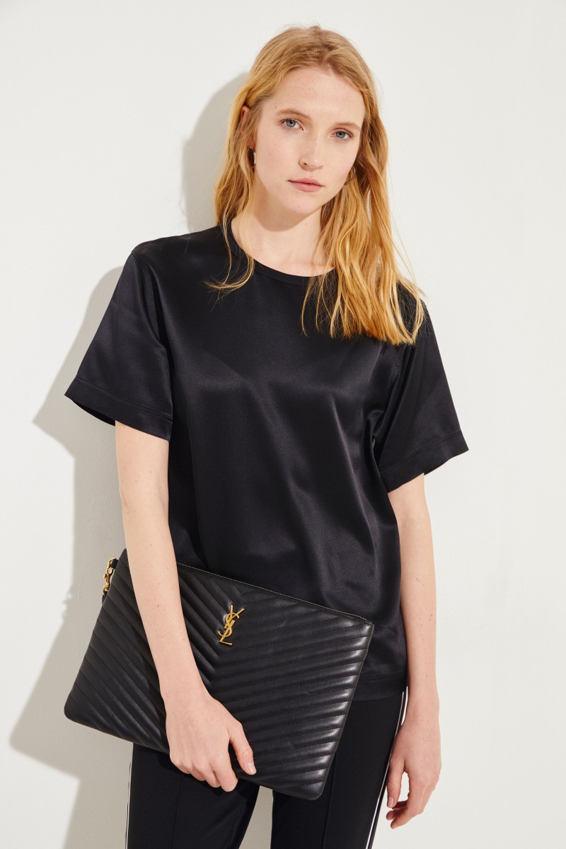 Leder-Clutch Monogram Schwarz