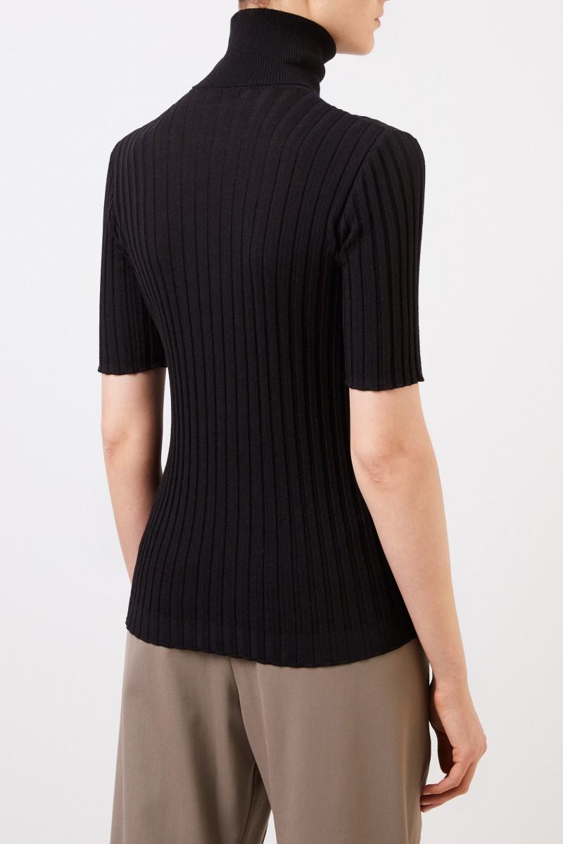 Bottega Veneta Kurzarm Rippstrick-Pullover Schwarz