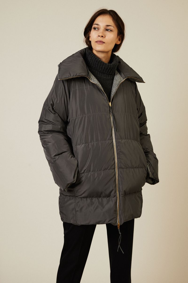 Wendbarer Woll-Cashmere-Parka mit Pelz Grau