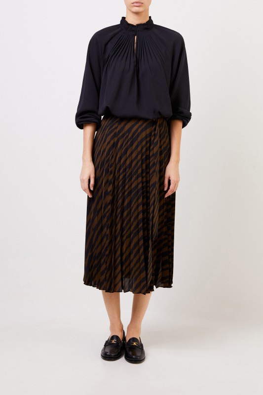 Bluse mit Plissee-Details Schwarz