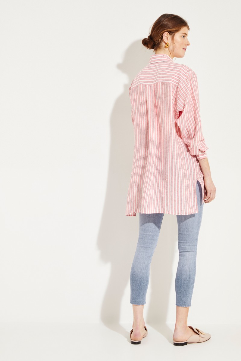 Gestreifte Leinen-Bluse Rosé/Weiß