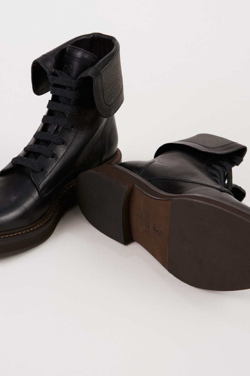 Brunello Cucinelli Leder-Boots mit Perlenverzierung Schwarz