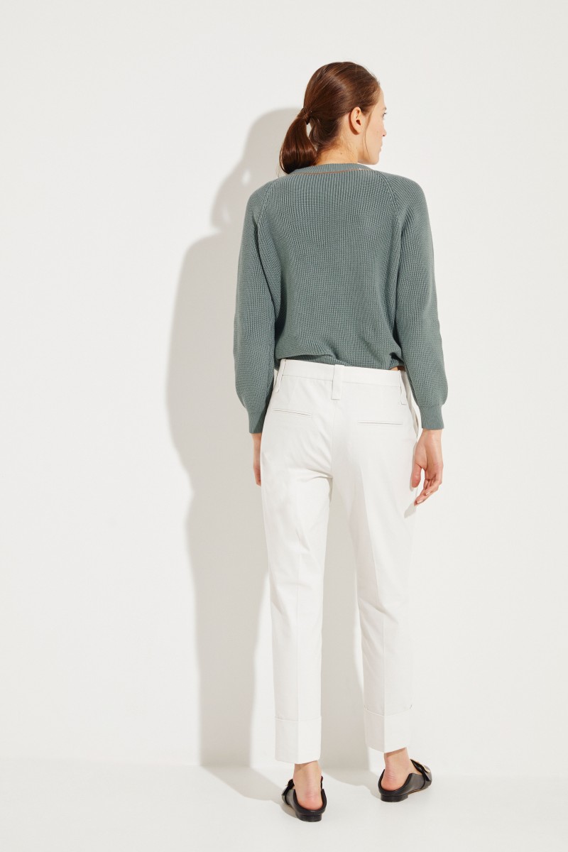 Baumwoll-Hose mit Saumumschlag Sand