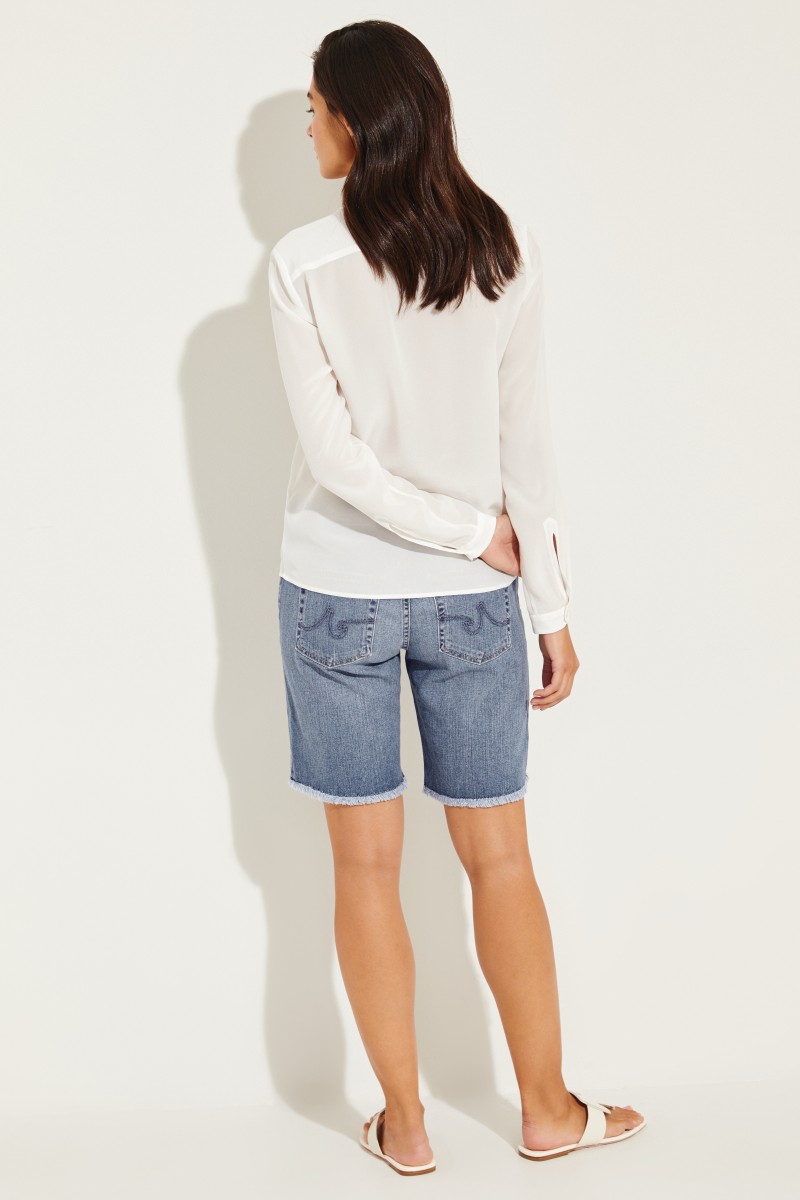 Seiden-Bluse mit abgerundetem Kragen Weiß