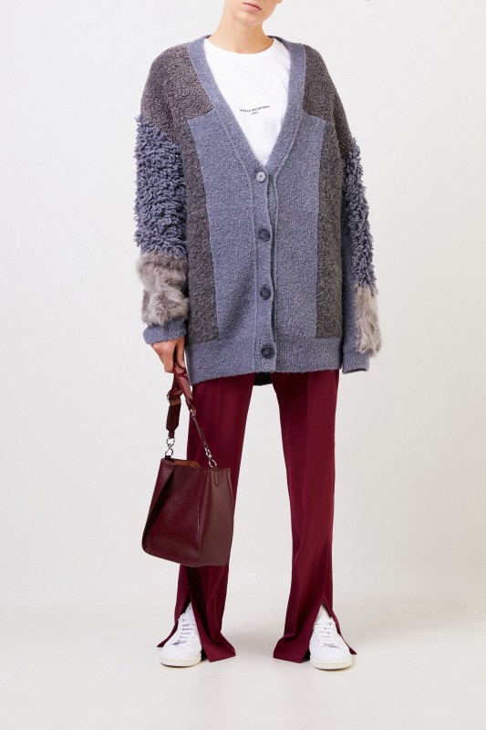 Stella McCartney Woll-Alpaka-Cardigan mit Patchwork Grau/Taubenblau