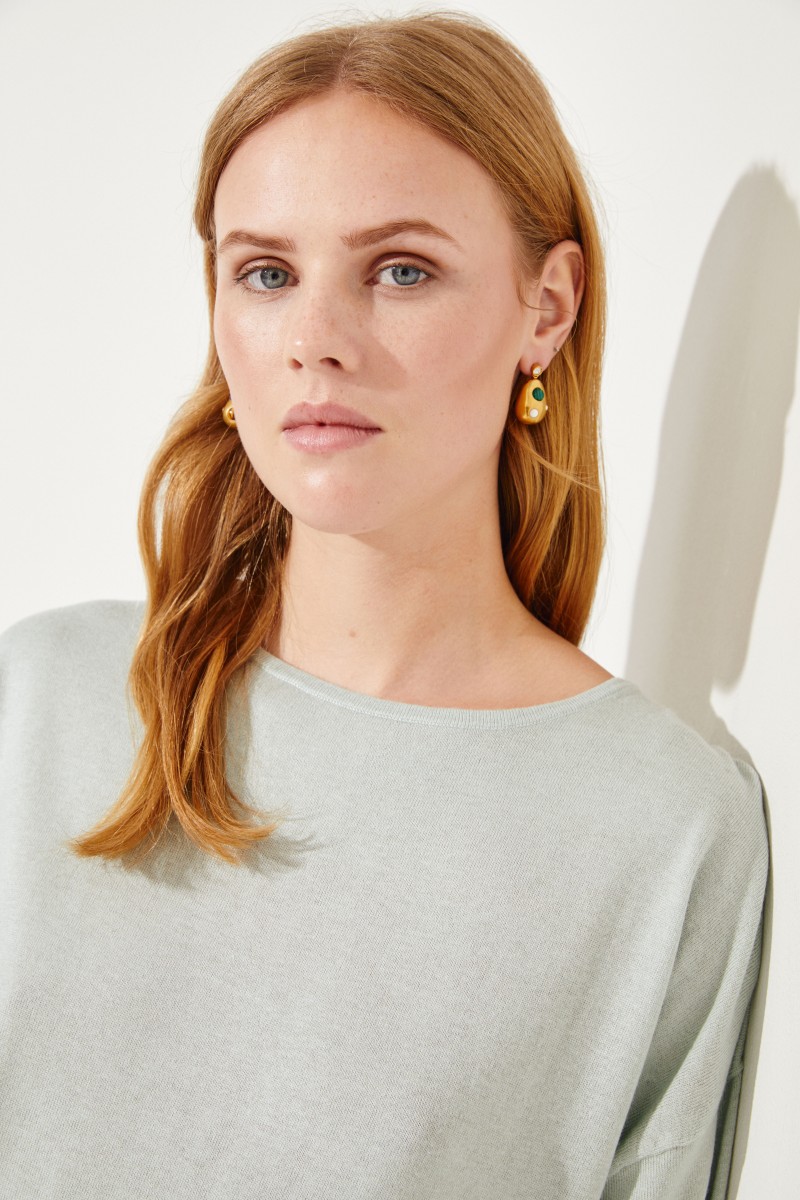 Kurzarm Seiden-Cashmere-Pullover Grün