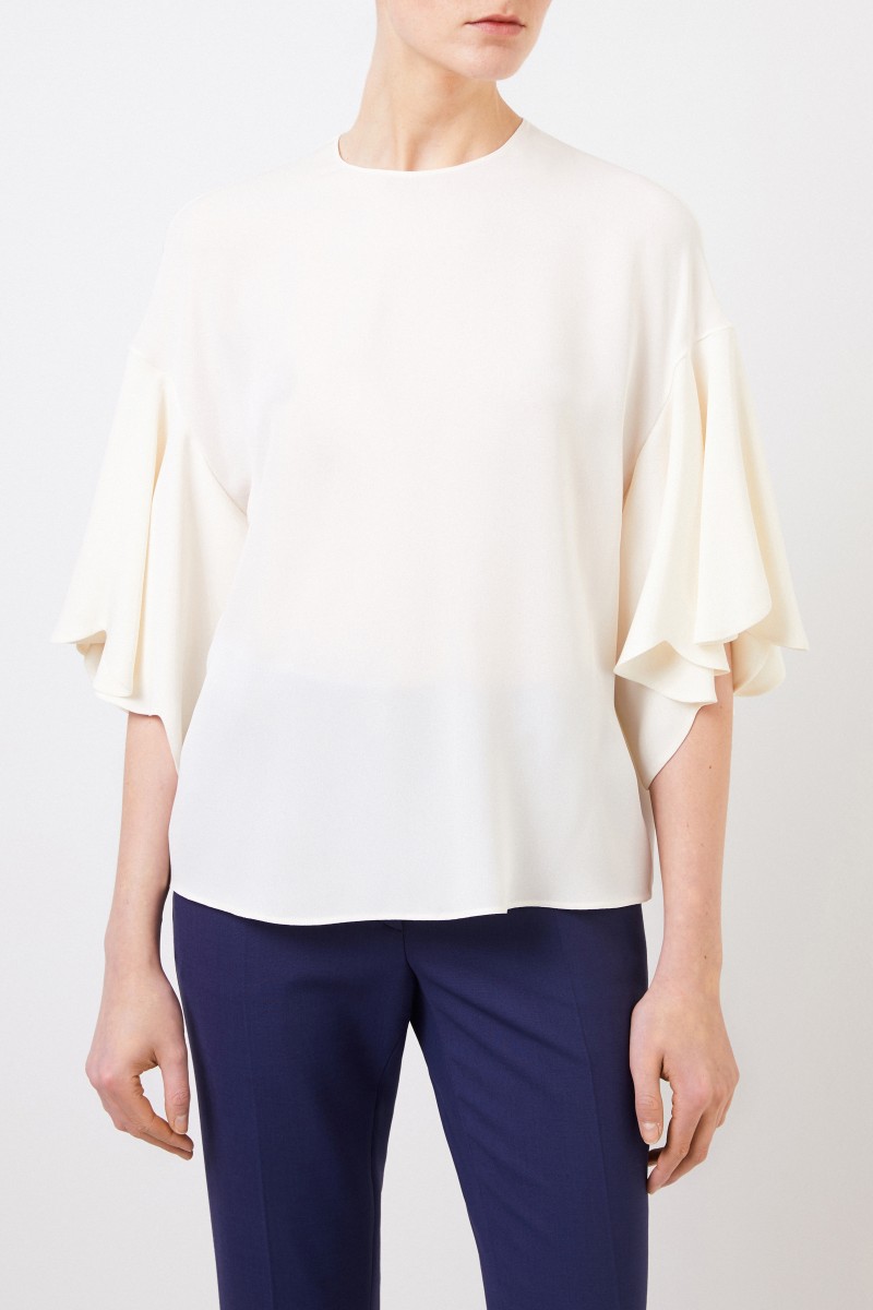 Valentino Seiden-Bluse mit weiten Ärmeln Crème