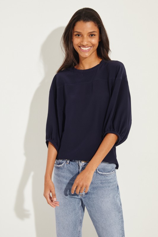 Seidenbluse mit Fledermausärmel Marineblau
