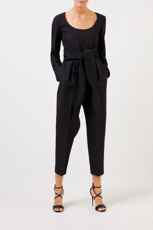 Stella McCartney Woll-Jumpsuit mit Bindedetail Schwarz