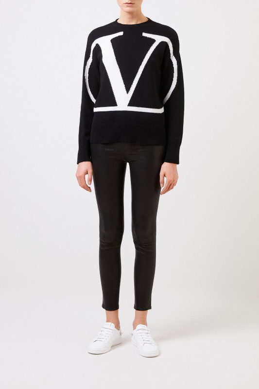 Cashmere-Pullover 'V' Schwarz/Weiß