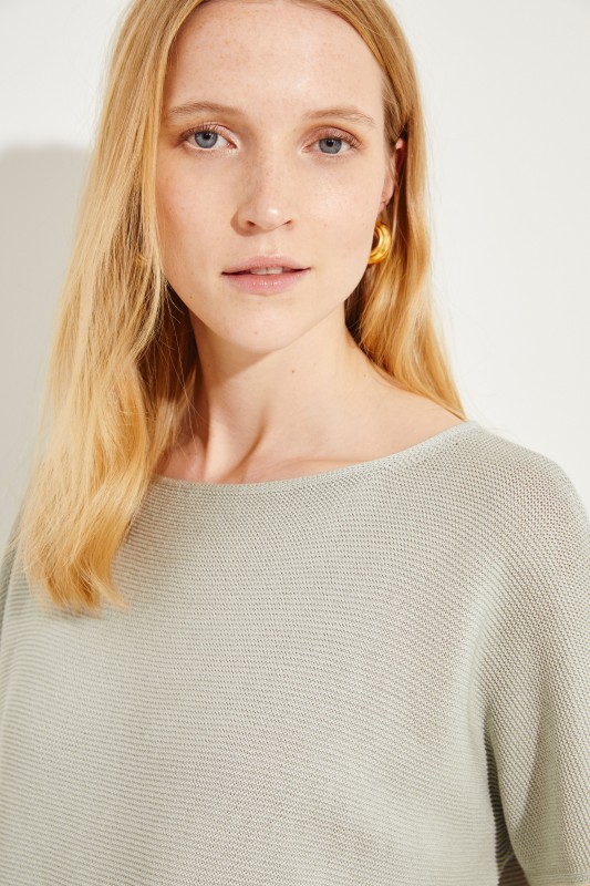 Baumwoll-Pullover mit Perlenverzierung Salbei