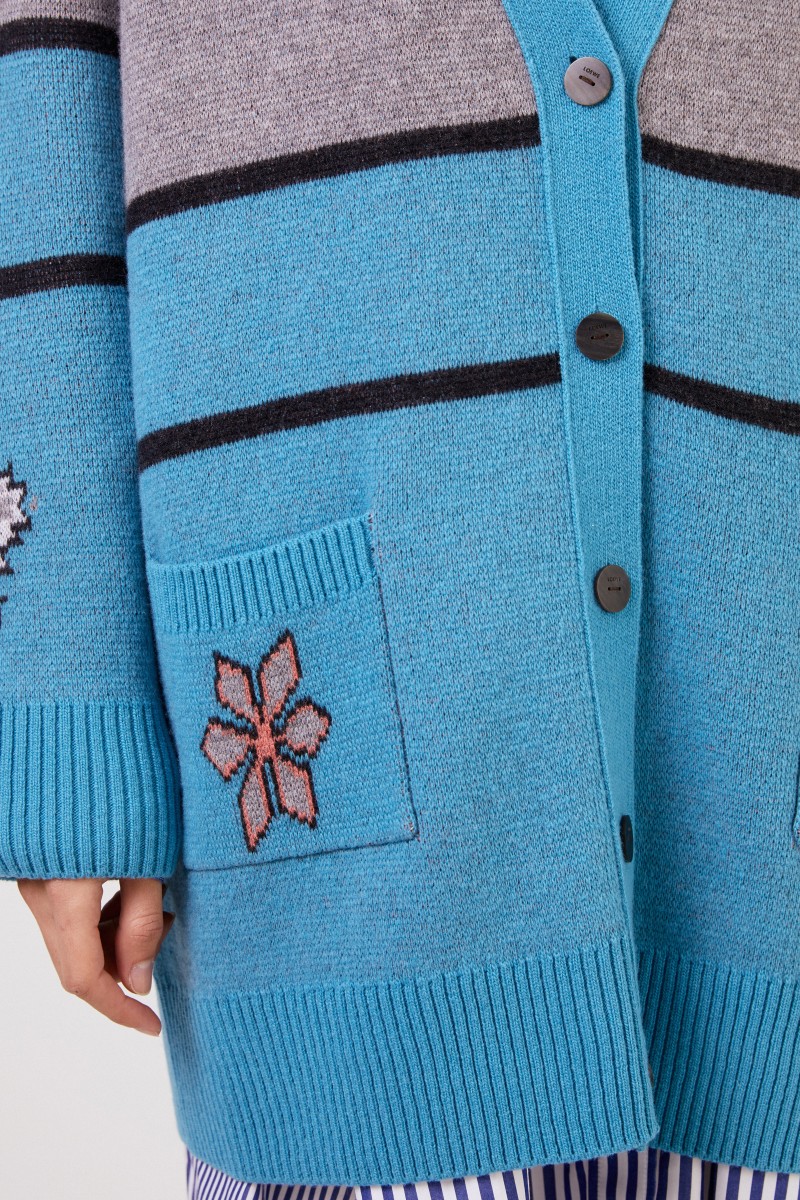 Woll-Cardigan Grau/Blau