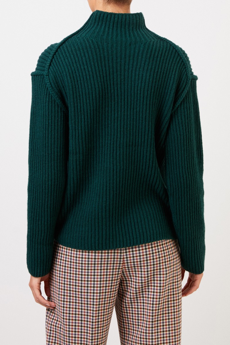Tory Burch Woll-Cashmere-Pullover mit Turtleneck Grün