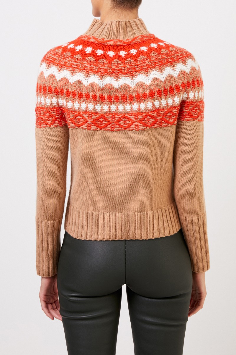 Iris von Arnim Handstrick Cashmere-Pullover 'Herti' Camel/Multi