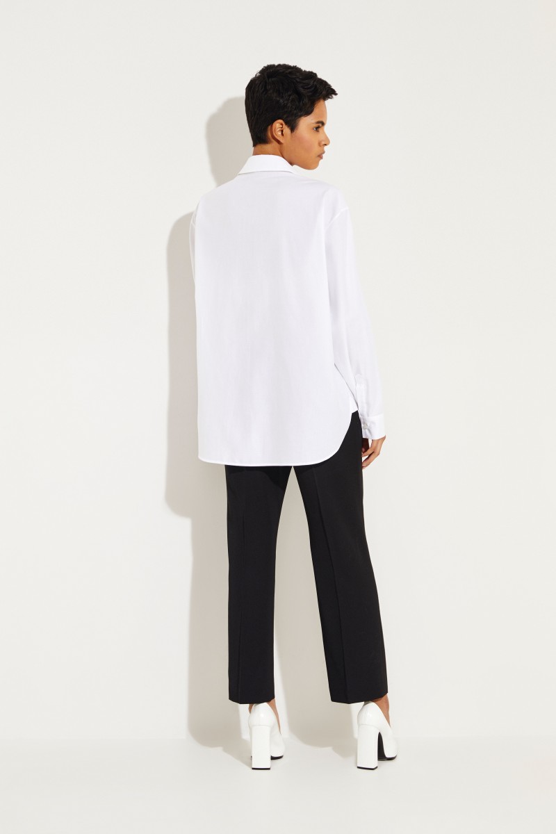 Baumwoll-Bluse mit floraler Spitze Weiß