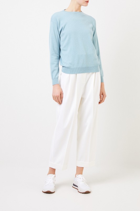 Brunello Cucinelli Woll-Bundfaltenhosen Weiß
