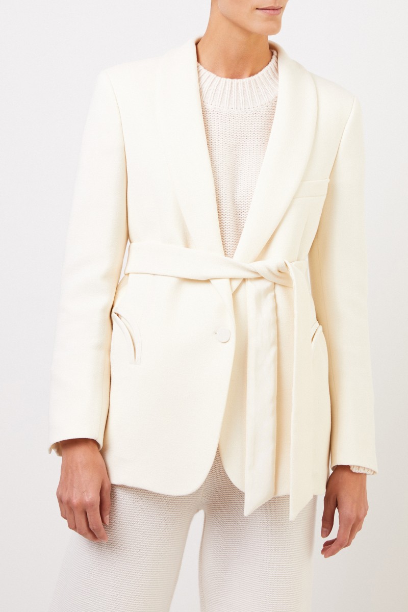 Blazé Milano Woll-Seiden-Blazer 'Essential Resolute' mit Gürtel Crème