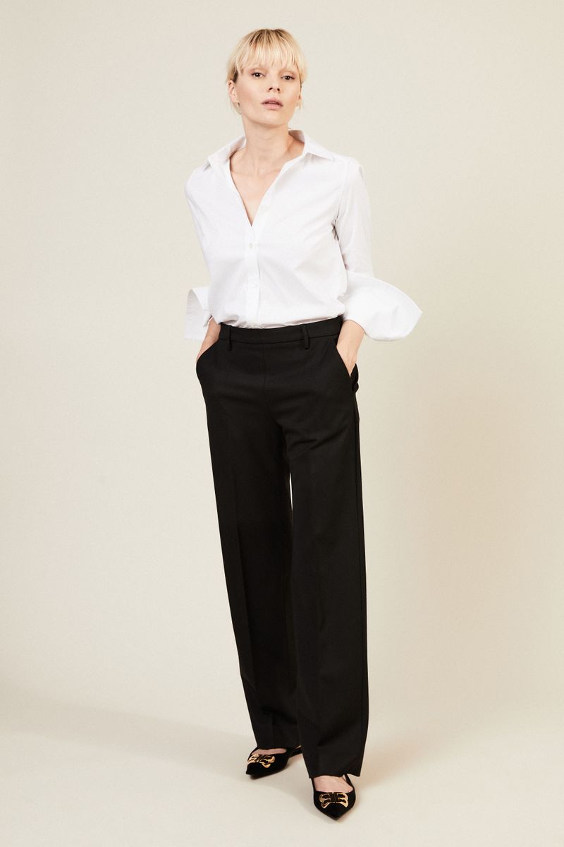 Woll-Hose mit weitem Bein Schwarz