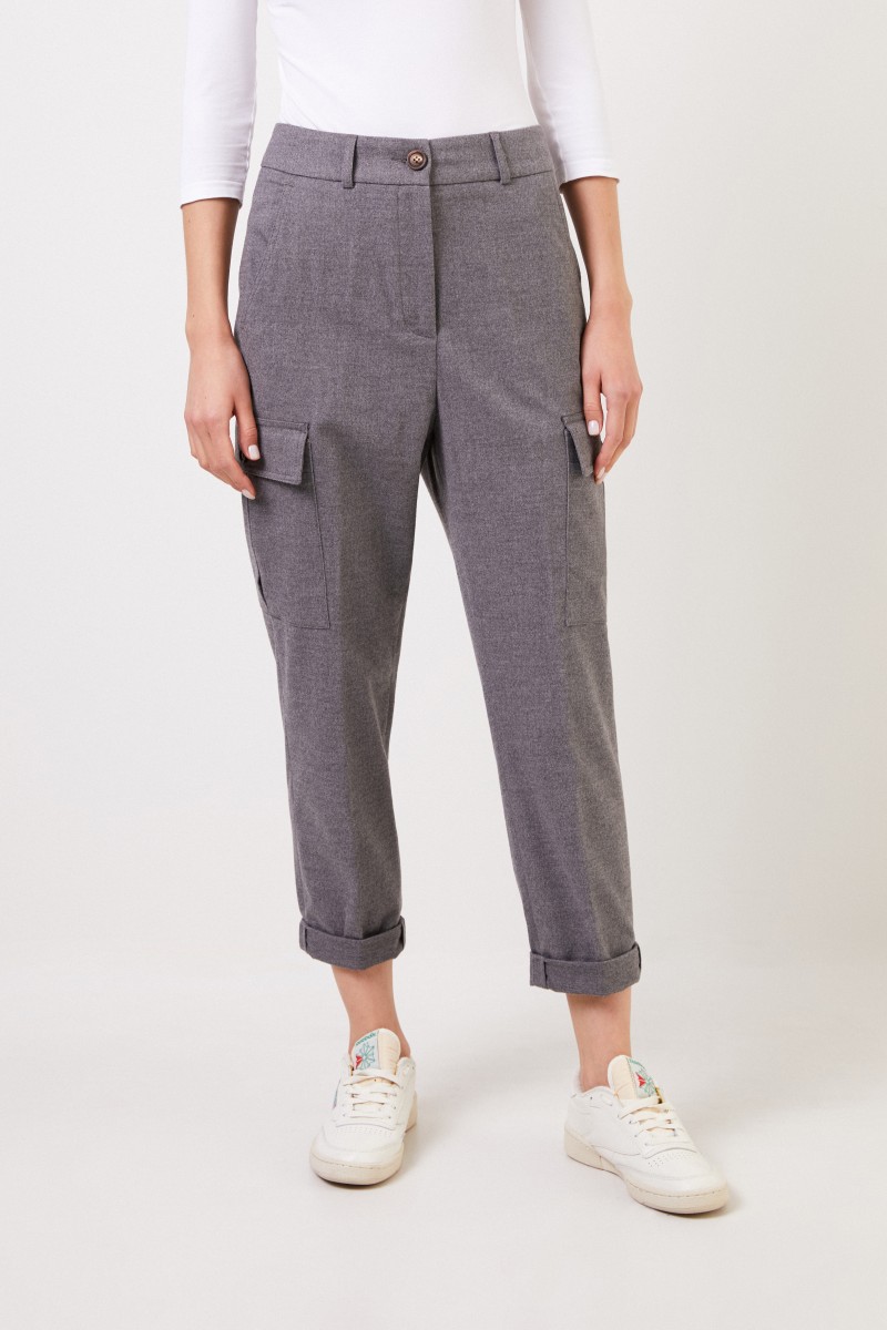 Cappellini Cargohose mit Saumumschlag Grau Meliert