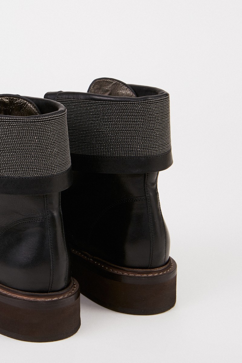 Brunello Cucinelli Leder-Boots mit Perlenverzierung Schwarz