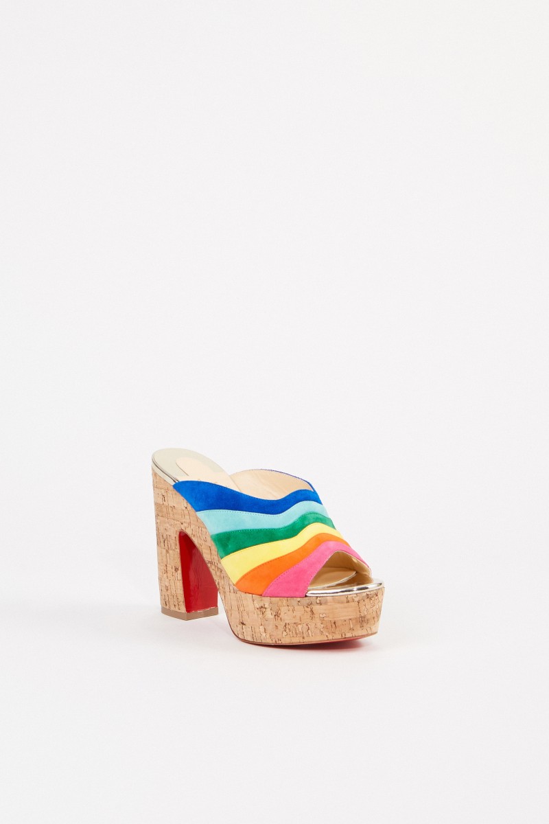 Christian Louboutin Veloursleder-Mules 'O Sister' Cork/Multi