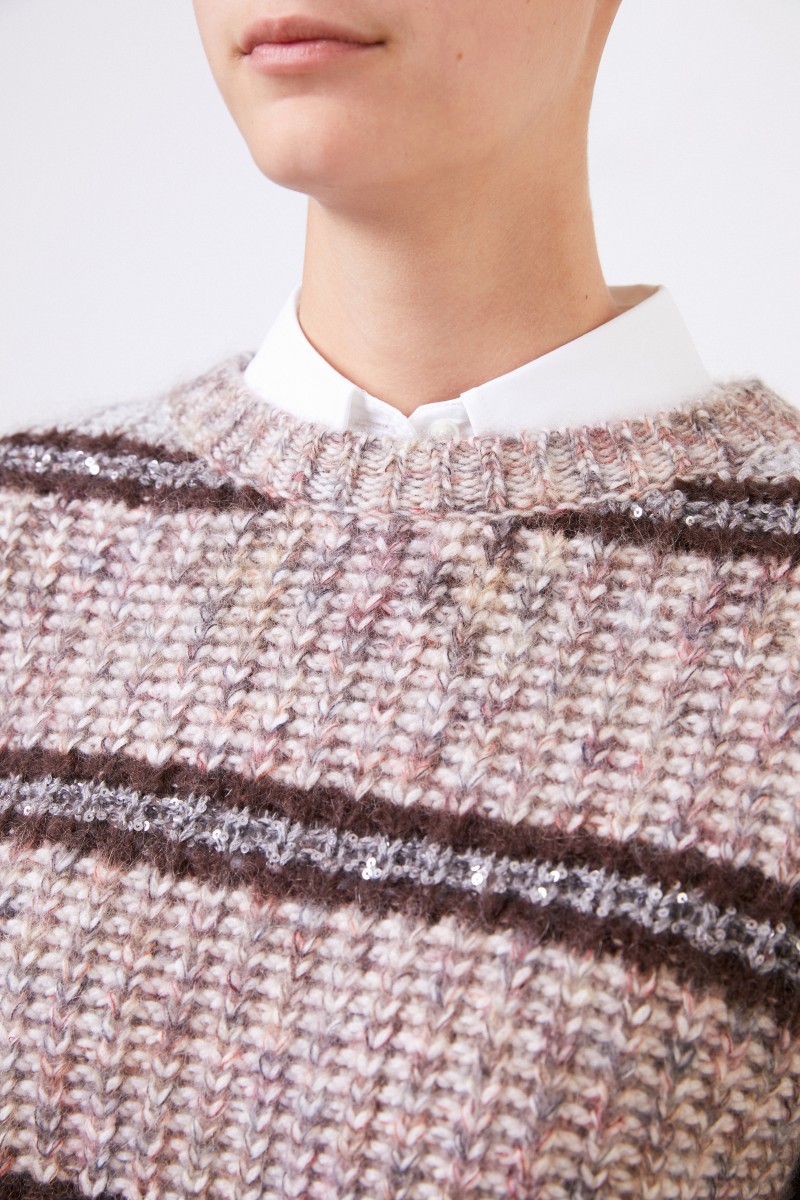 Brunello Cucinelli Woll-Cashmere-Pullover mit Paillettendetails Beige/Multi