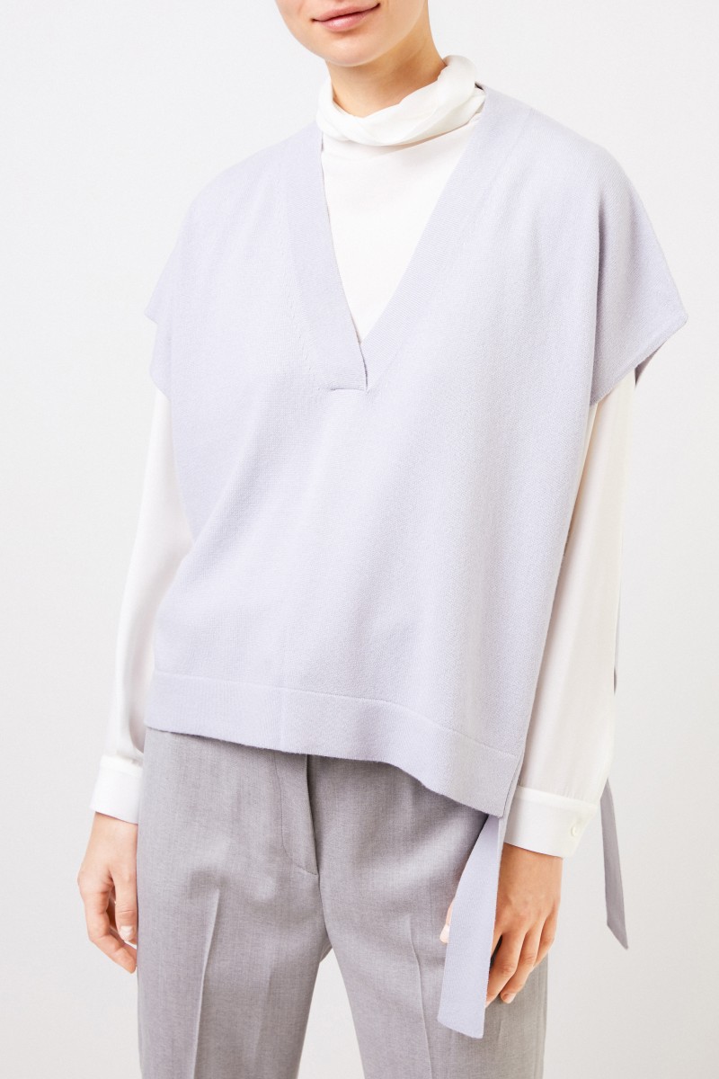 Fabiana Filippi Woll-Seiden-Pullover mit Bindedetail Hellblau/Grau
