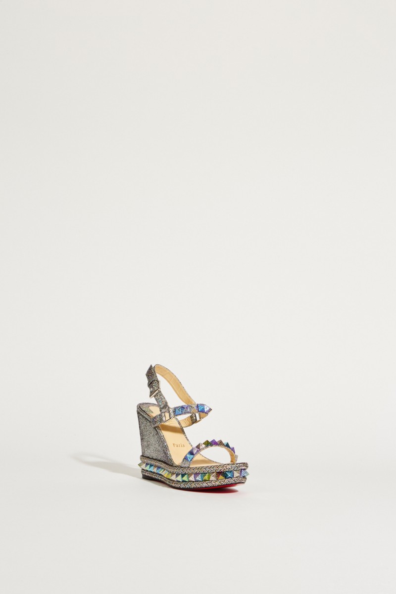 Leder-Wedges 'Pyraclou' im Metallic-Look Silber/Multi
