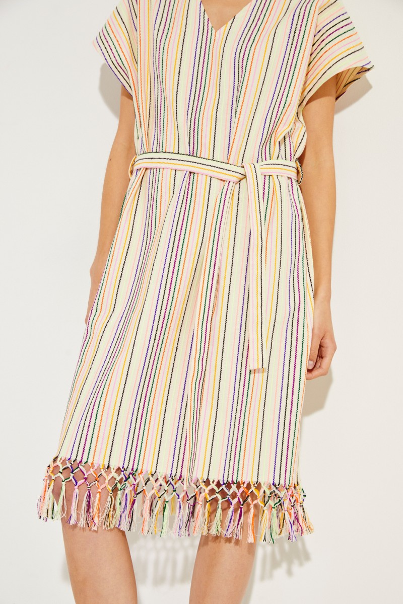 Maxi-Kleid mit Streifenmuster Créme/Multi