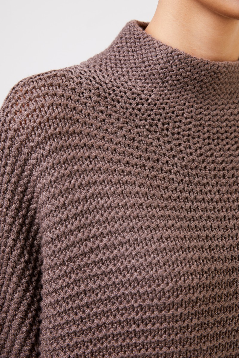 Woll-Pullover mit Stehkragen Braun