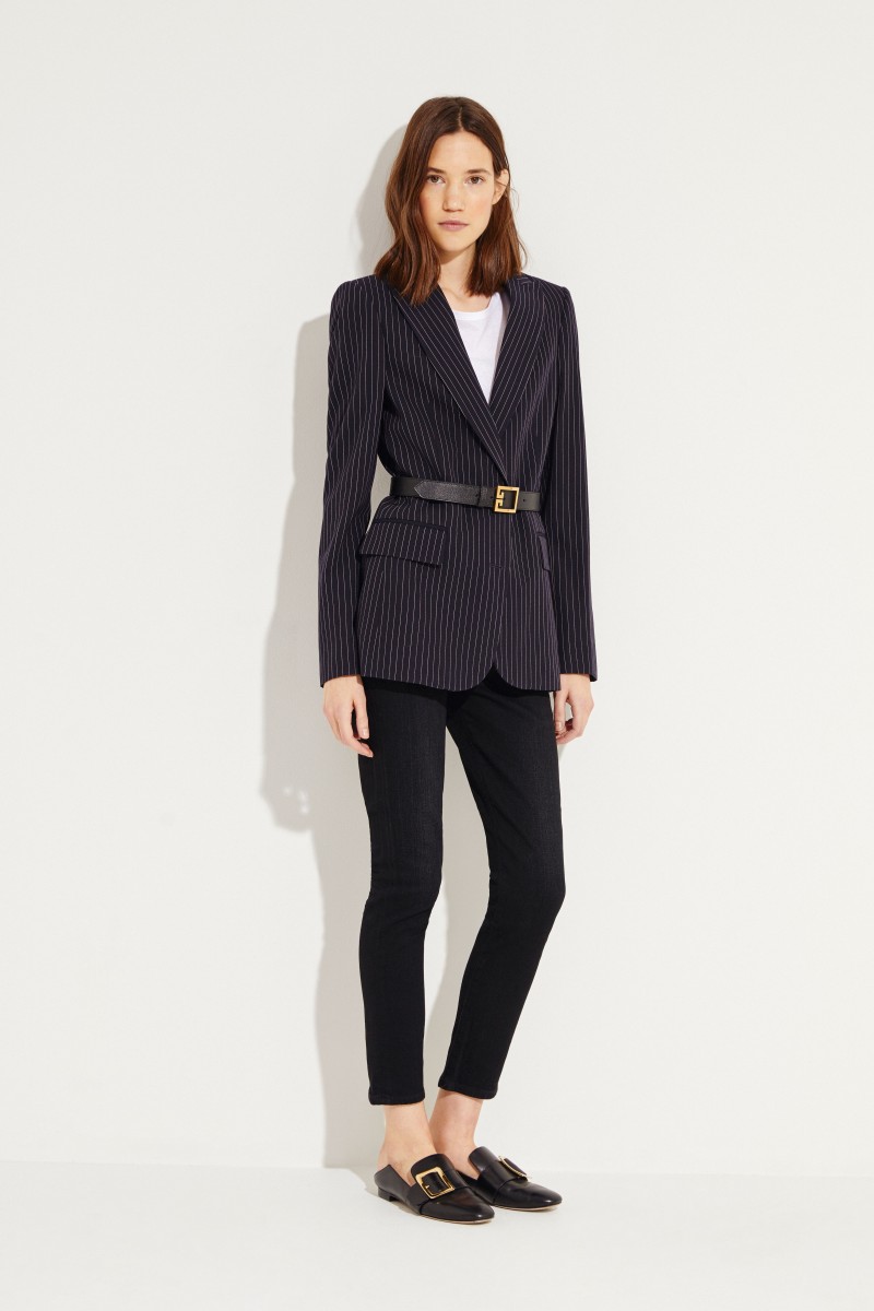 Gestreifter Wollblazer Marineblau/Pink