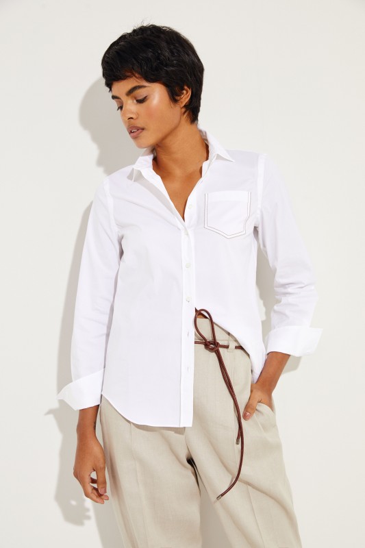Klassische Bluse mit Perlen-Details Weiß