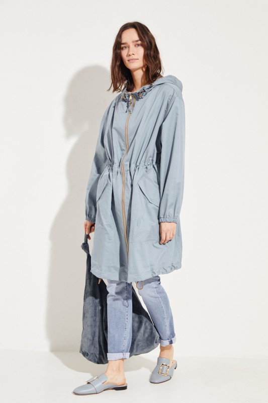 Baumwoll-Seiden-Parka mit Kapuze Blau