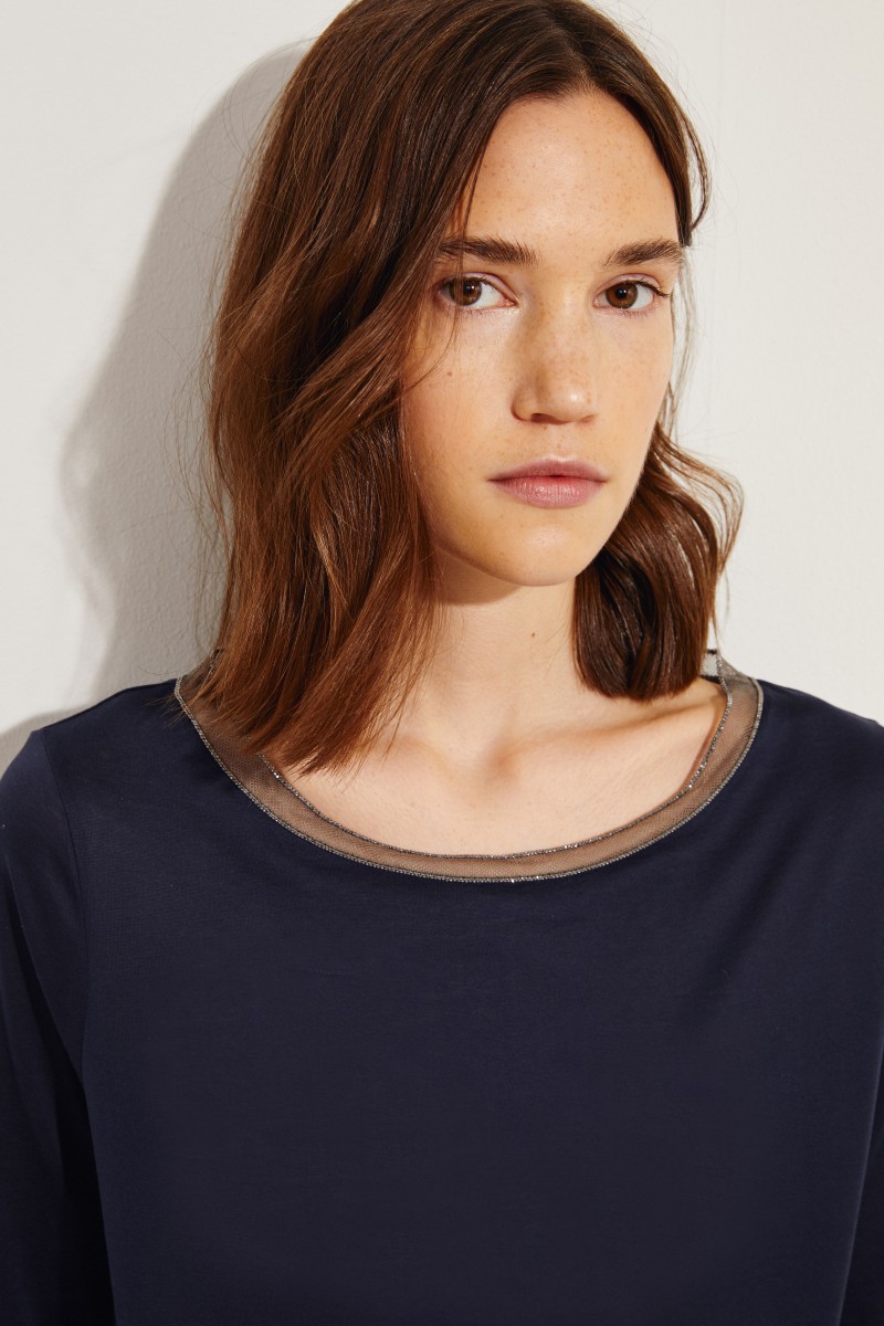 Longsleeve mit Perlenapplikation Blau