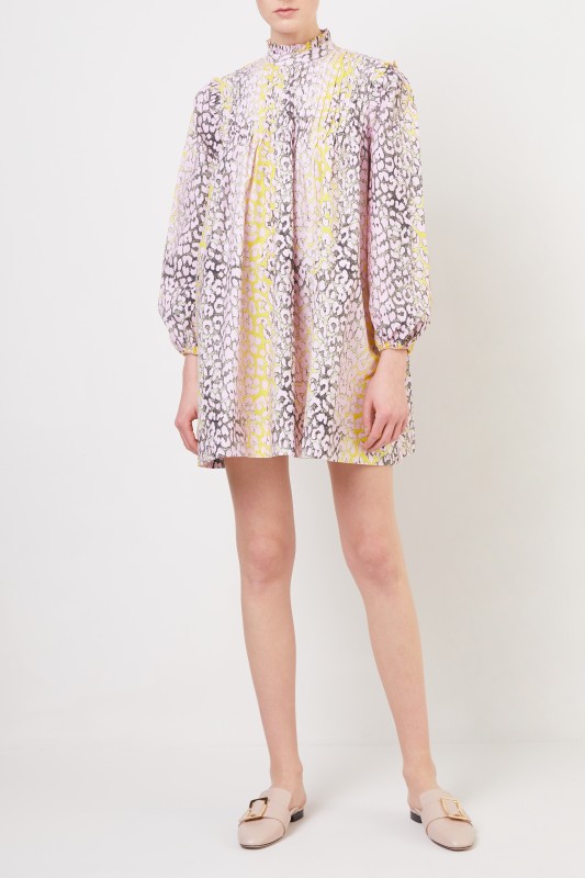 Kurzes Kleid mit Leoprint Violett/Gelb