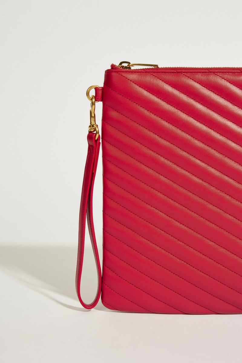 Gesteppte Leder-Clutch L mit Logo Rot