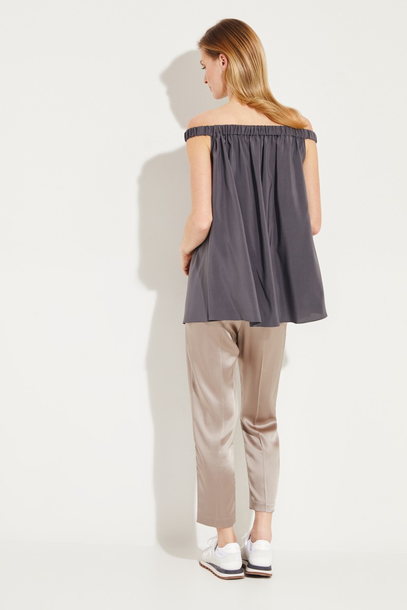 Brunello Cucinelli Off-Shoulder Seiden-Top Anthrazit