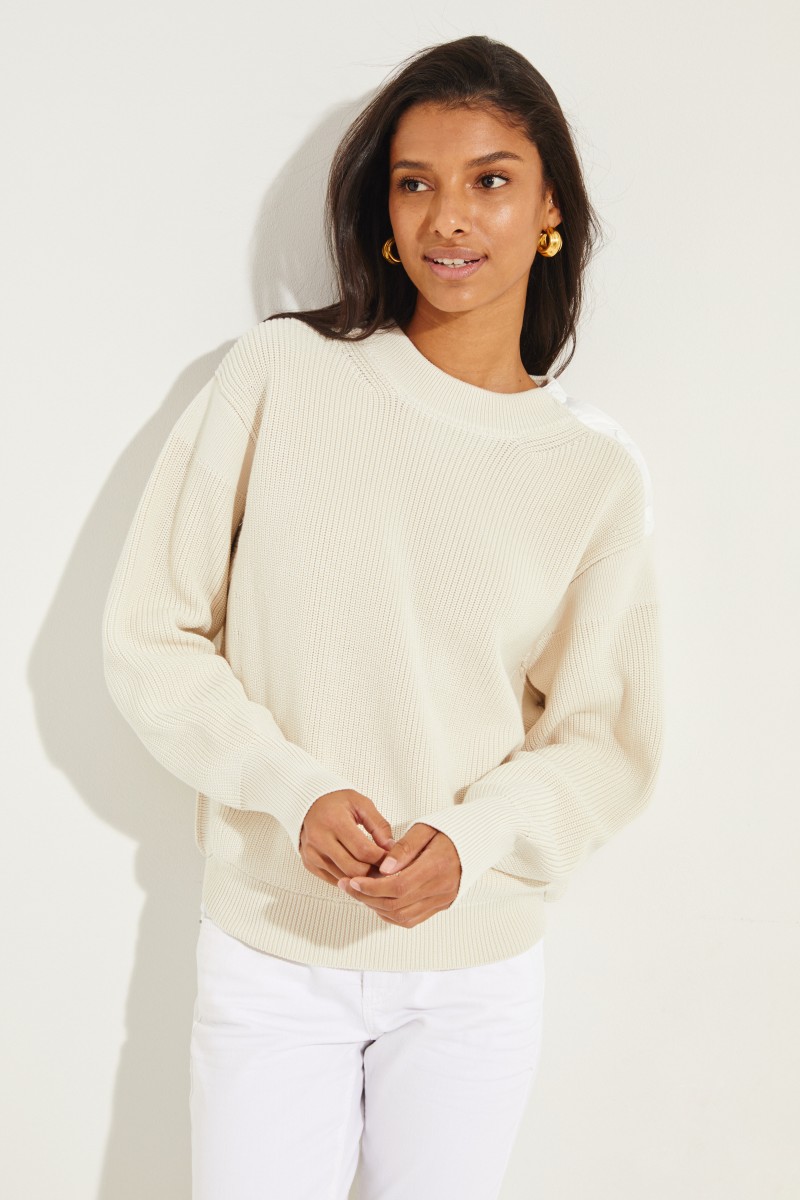 Pullover mit Druckknöpfen Crème