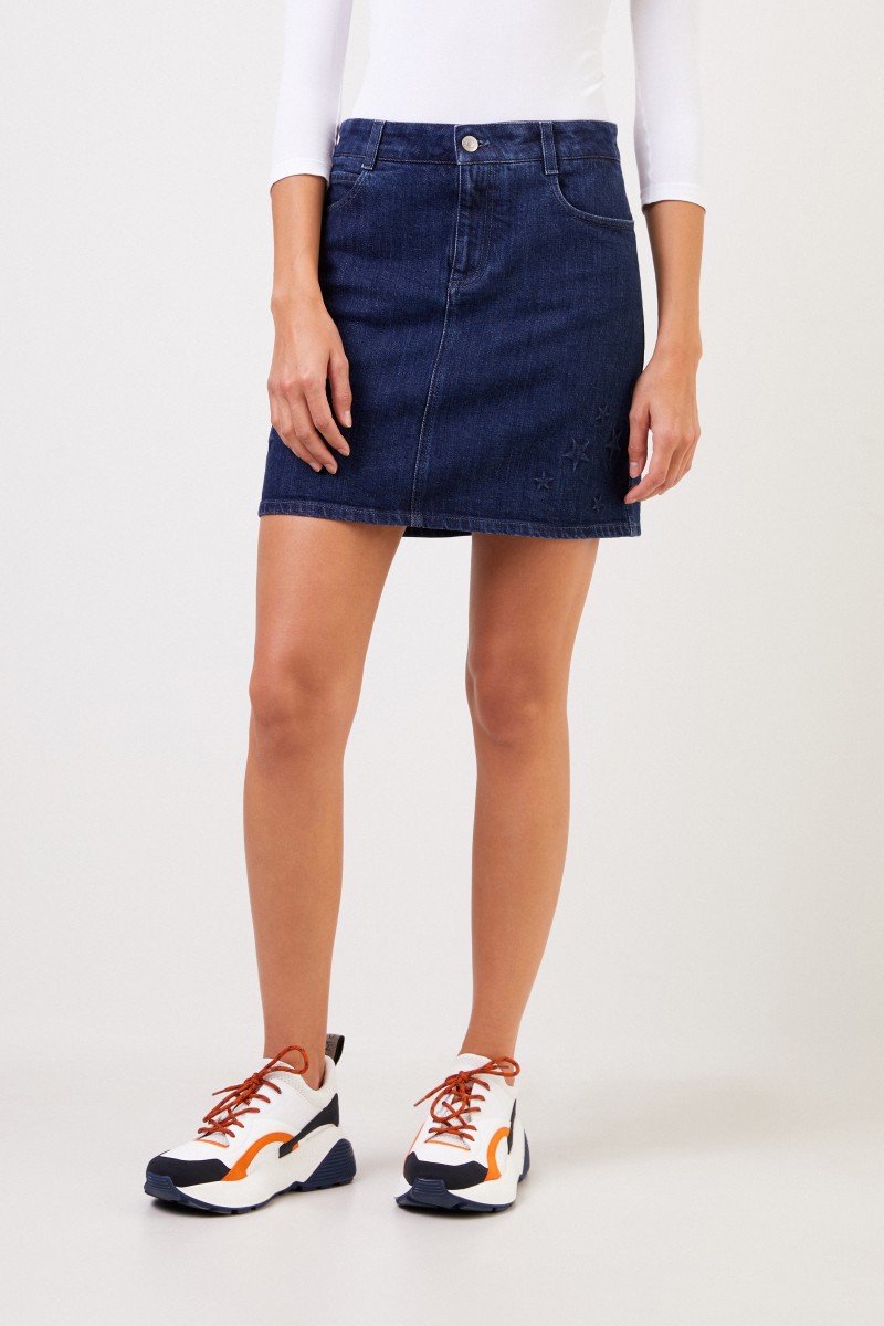 Stella McCartney Kurzer Jeansrock mit Stern-Motiv Blau