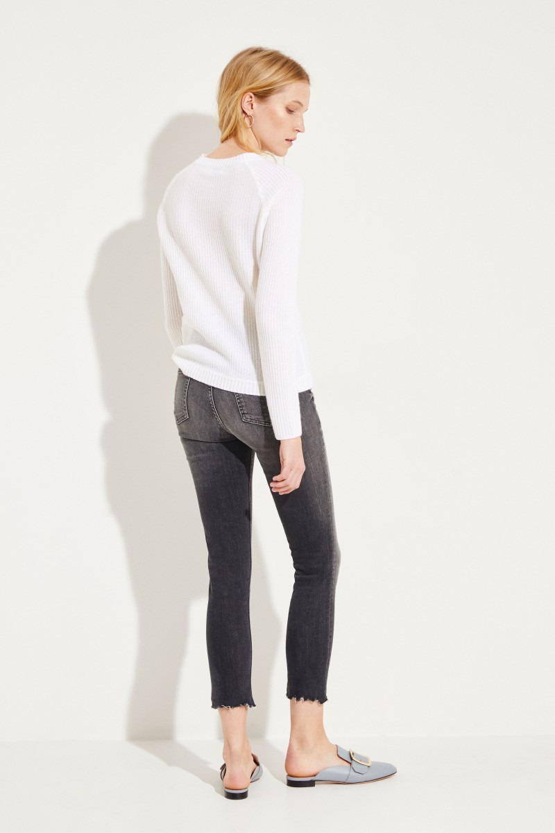 Rippstrick Cashmere-Pullover Crèmeweiß