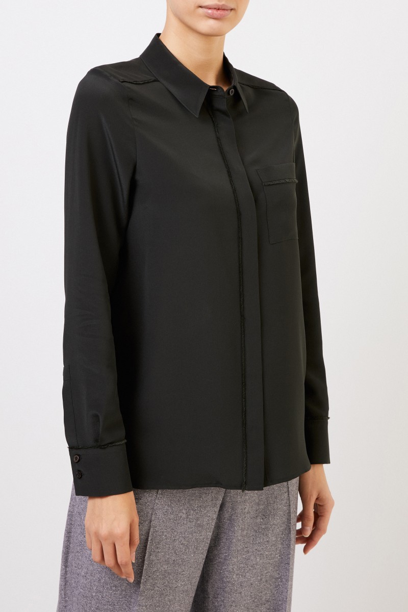 Seidenbluse 'Marysund' mit Fransedetails Grün