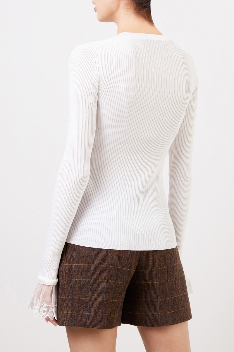 Chloé Rippstrick-Pullover mit Spitzendetails Iconic Milk