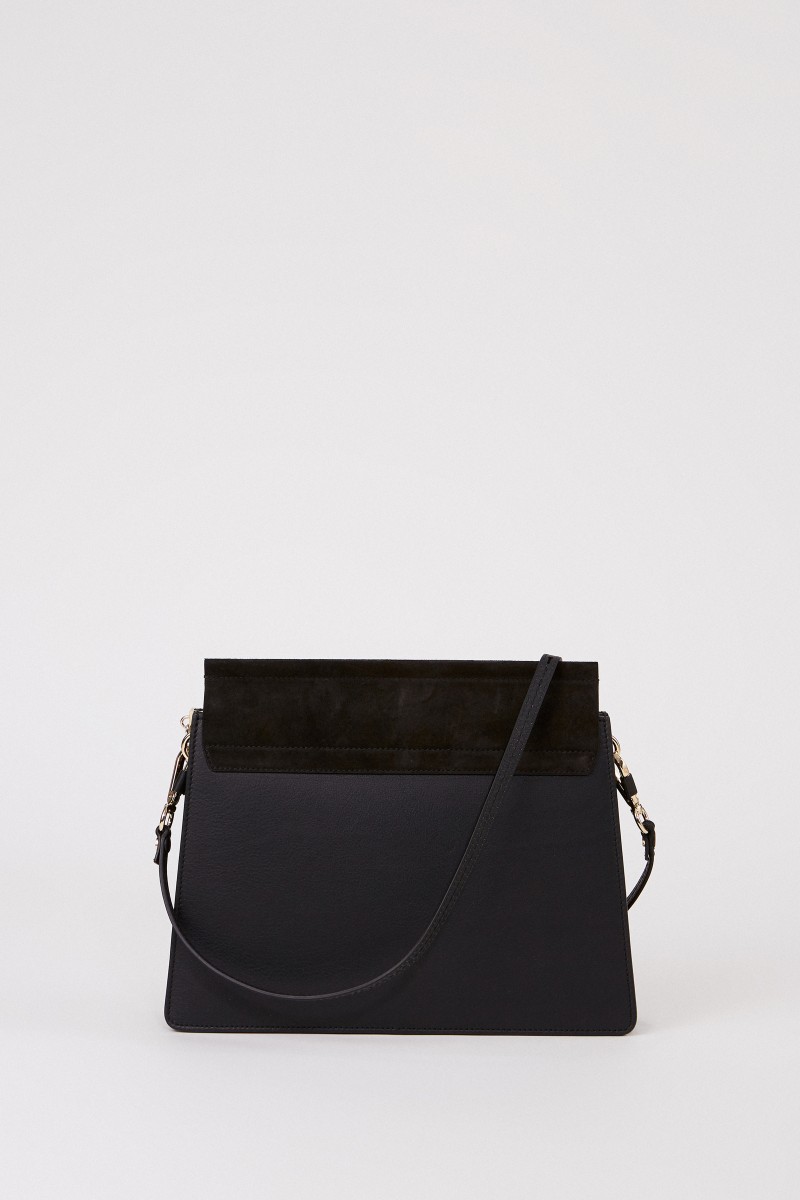 Veloursleder-Schultertasche 'Faye Medium' Schwarz