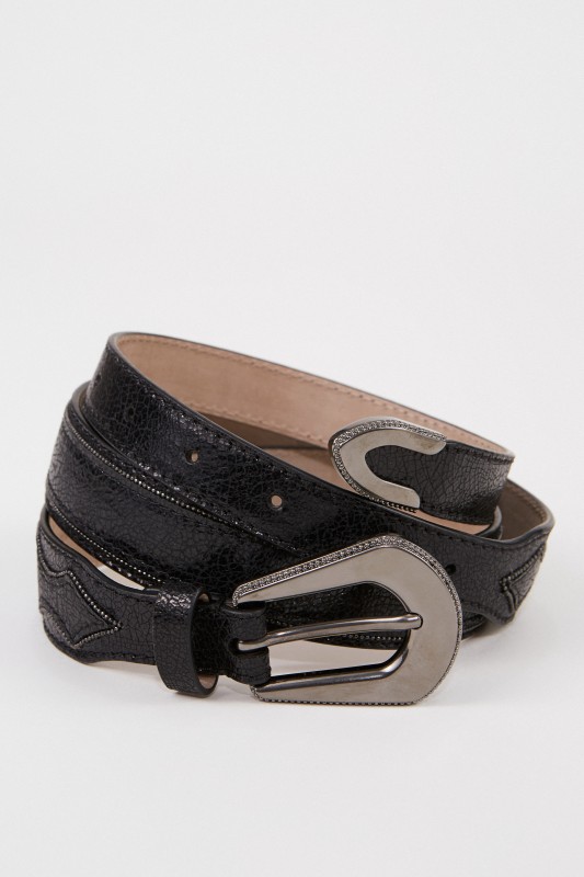 Brunello Cucinelli Ledergürtel mit Perlen-Details Schwarz